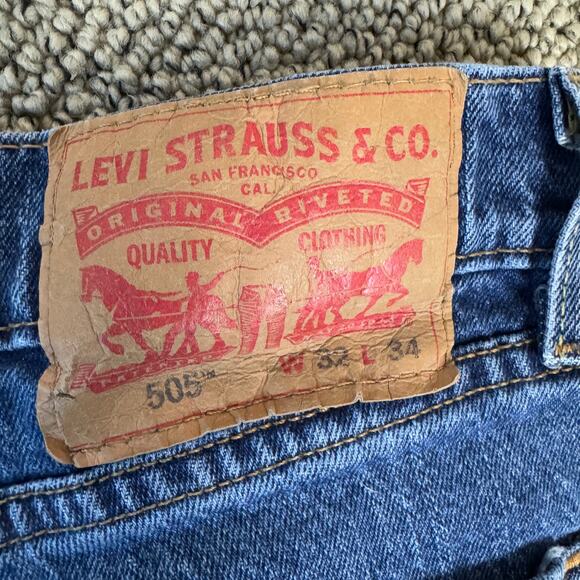 Levi's 505 Regular Fit Straight Blue Jeans US Men's 32 - Picture 3 of 8